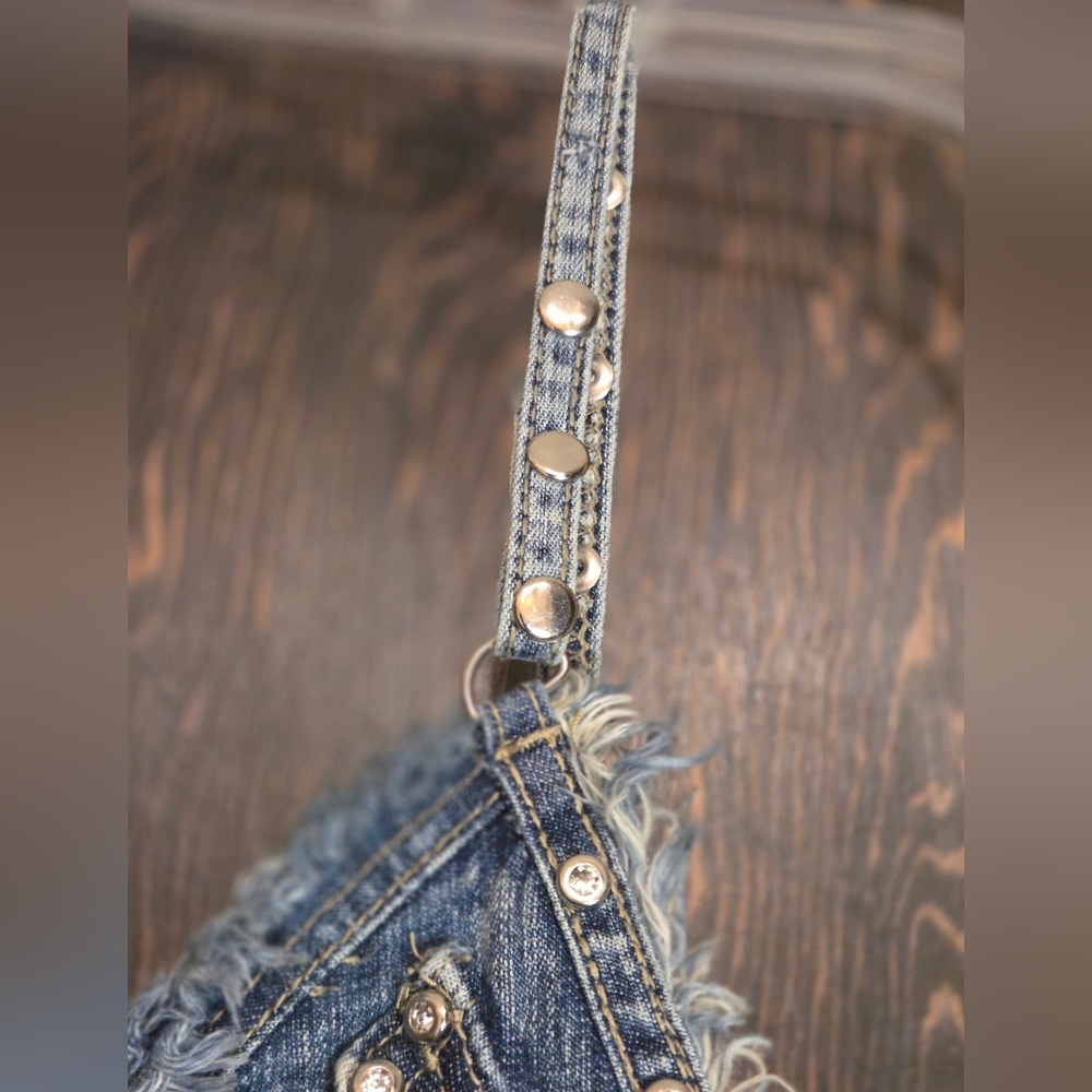 *RARE* Platinum Plush Edgy Blue Denim Patchwork Dress Sz M - Picture 16 of 16